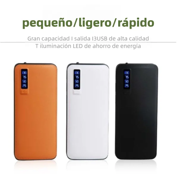 10,000 mAh Leather-Textured Power Bank – 3 USB Ports & LED Flashlight