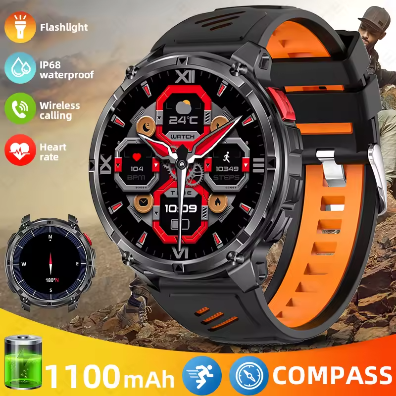 LIGE Outdoor Sport Smartwatch for Men – 1100mAh Battery, Bluetooth Call, IP68 Waterproof