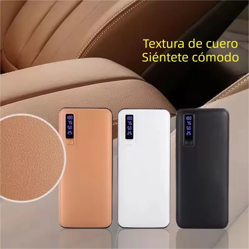 10,000 mAh Leather-Textured Power Bank – 3 USB Ports & LED Flashlight