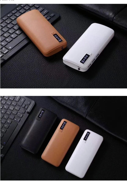 10,000 mAh Leather-Textured Power Bank – 3 USB Ports & LED Flashlight