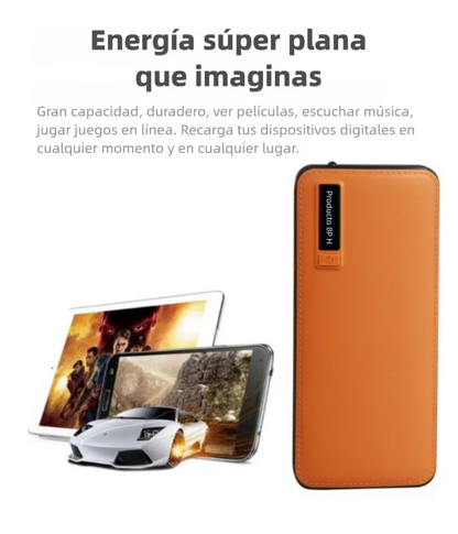 10,000 mAh Leather-Textured Power Bank – 3 USB Ports & LED Flashlight